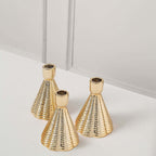 3 - Pack Ceramic Taper Candle Holders Ribbed Cone Shaped Design Metallic Gold - Candlestick Stands for Decor 5" - Bell Racket Store