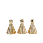3 - Pack Ceramic Taper Candle Holders Ribbed Cone Shaped Design Metallic Gold - Candlestick Stands for Decor 5" - Bell Racket Store