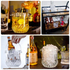 3 - Pack Clear Plastic Small Ice Buckets with Handle & Tongs in Crystal - Cut Design 5"x5" - Bell Racket Store