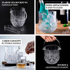 3 - Pack Clear Plastic Small Ice Buckets with Handle & Tongs in Crystal - Cut Design 5"x5" - Bell Racket Store