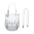 3 - Pack Clear Plastic Small Ice Buckets with Handle & Tongs in Crystal - Cut Design 5"x5" - Bell Racket Store