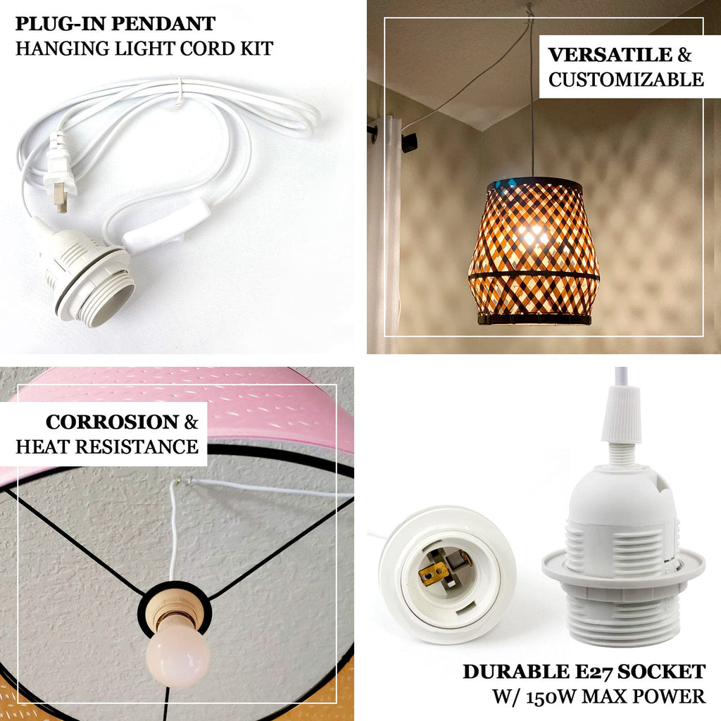 3 Pack E27 Light Socket with 6ft Plug - in Cord, On/Off Switch, 150W Max, US Plug, White â€“ Ideal for Pendant Lights, Workspaces, Kitchen, and Home Lighting - Bell Racket Store