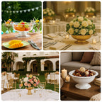 3 Pack Gold Roman Footed Compote Vases, 10"x7" Plastic Pedestal Flower Bowls for Table Centerpieces & Floral Displays - Bell Racket Store