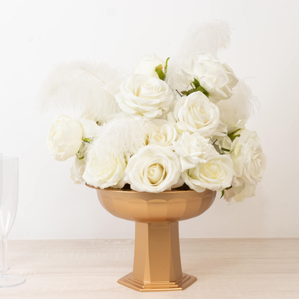 3 Pack Gold Roman Footed Compote Vases, 10"x7" Plastic Pedestal Flower Bowls for Table Centerpieces & Floral Displays - Bell Racket Store