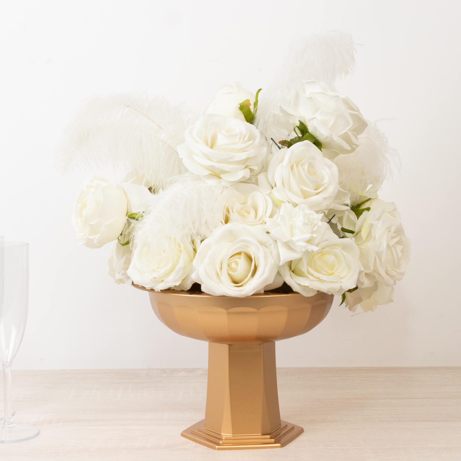 3 Pack Gold Roman Footed Compote Vases, 10"x7" Plastic Pedestal Flower Bowls for Table Centerpieces & Floral Displays - Bell Racket Store