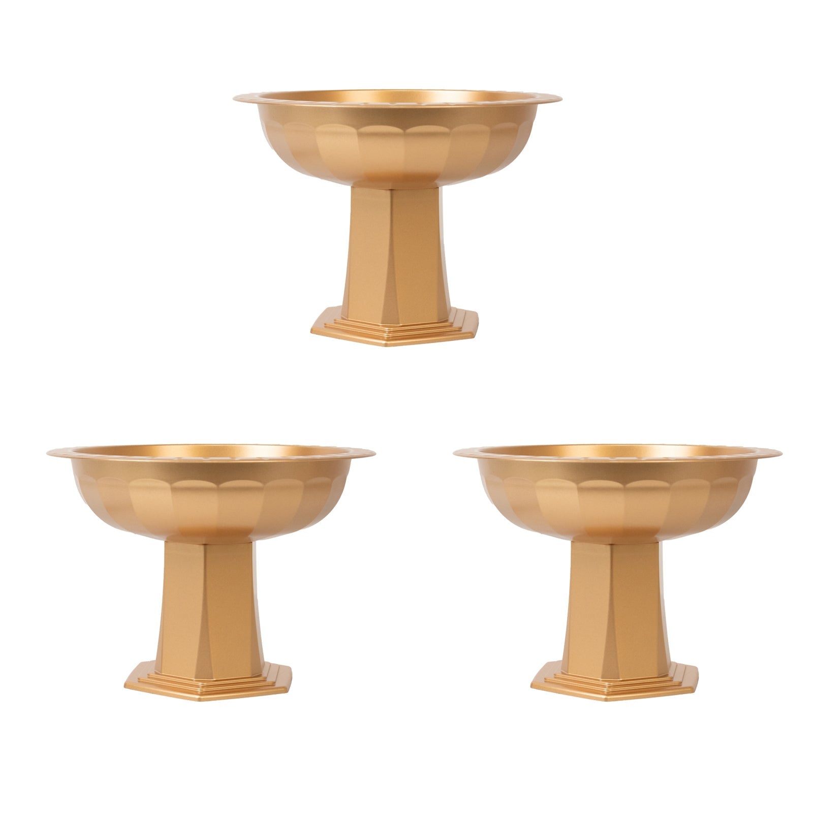 3 Pack Gold Roman Footed Compote Vases, 10"x7" Plastic Pedestal Flower Bowls for Table Centerpieces & Floral Displays - Bell Racket Store