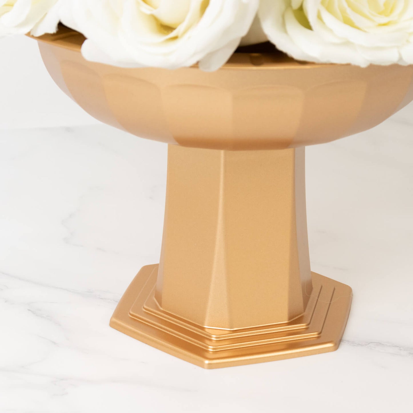 3 Pack Gold Roman Footed Compote Vases, 10"x7" Plastic Pedestal Flower Bowls for Table Centerpieces & Floral Displays - Bell Racket Store