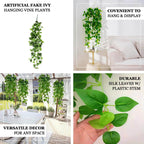 3 Pack Green Pothos Artificial Ivy Vine Hanging Plants, Fake Foliage Silk Leaves Garland - 3ft - Bell Racket Store