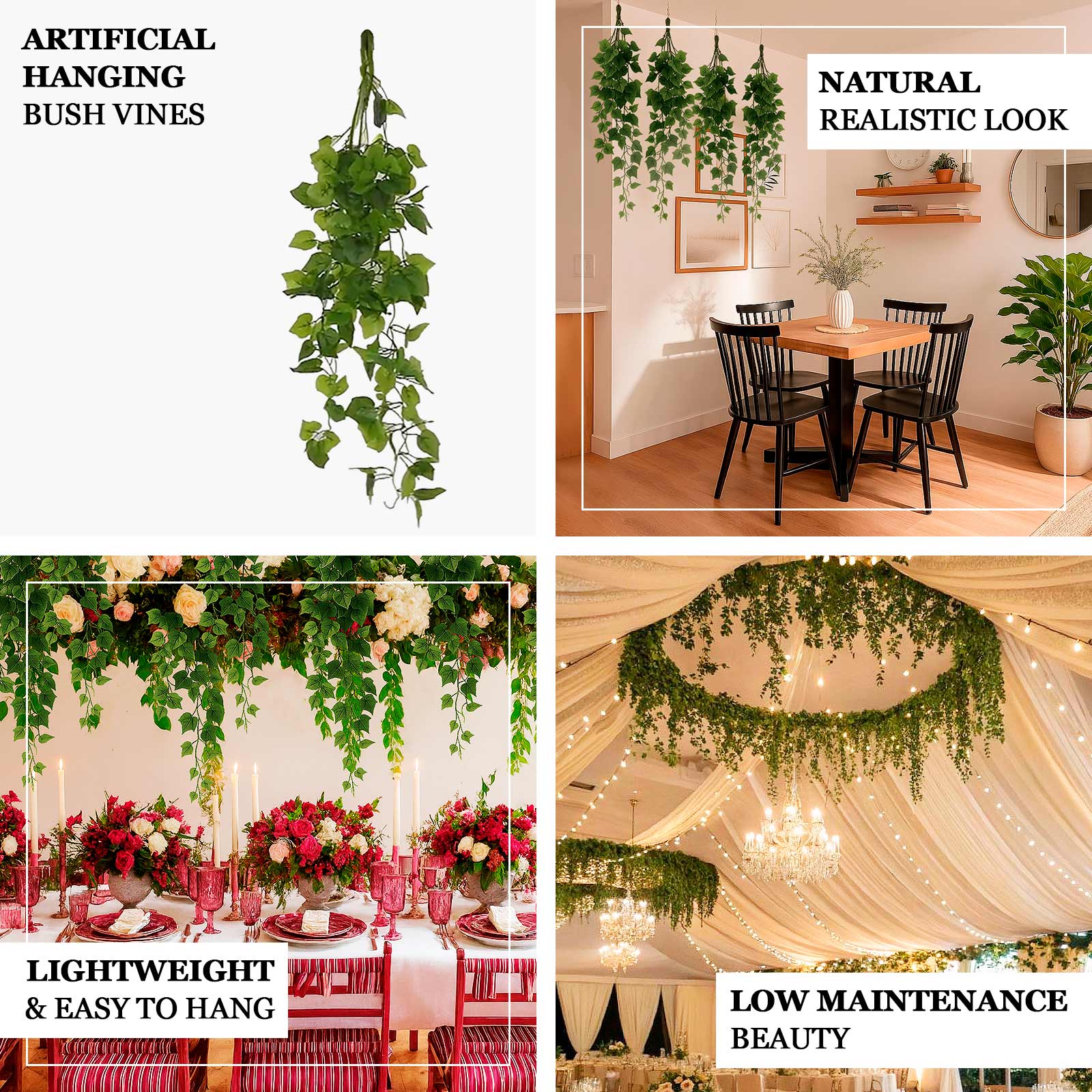 3 - Pack Hanging Bush Vines - 3ft Artificial Greenery, Cottonwood Leaves for Walls, Arches & Event Backdrops - Bell Racket Store
