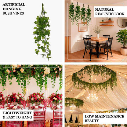 3 - Pack Hanging Bush Vines - 3ft Artificial Greenery, Cottonwood Leaves for Walls, Arches & Event Backdrops - Bell Racket Store