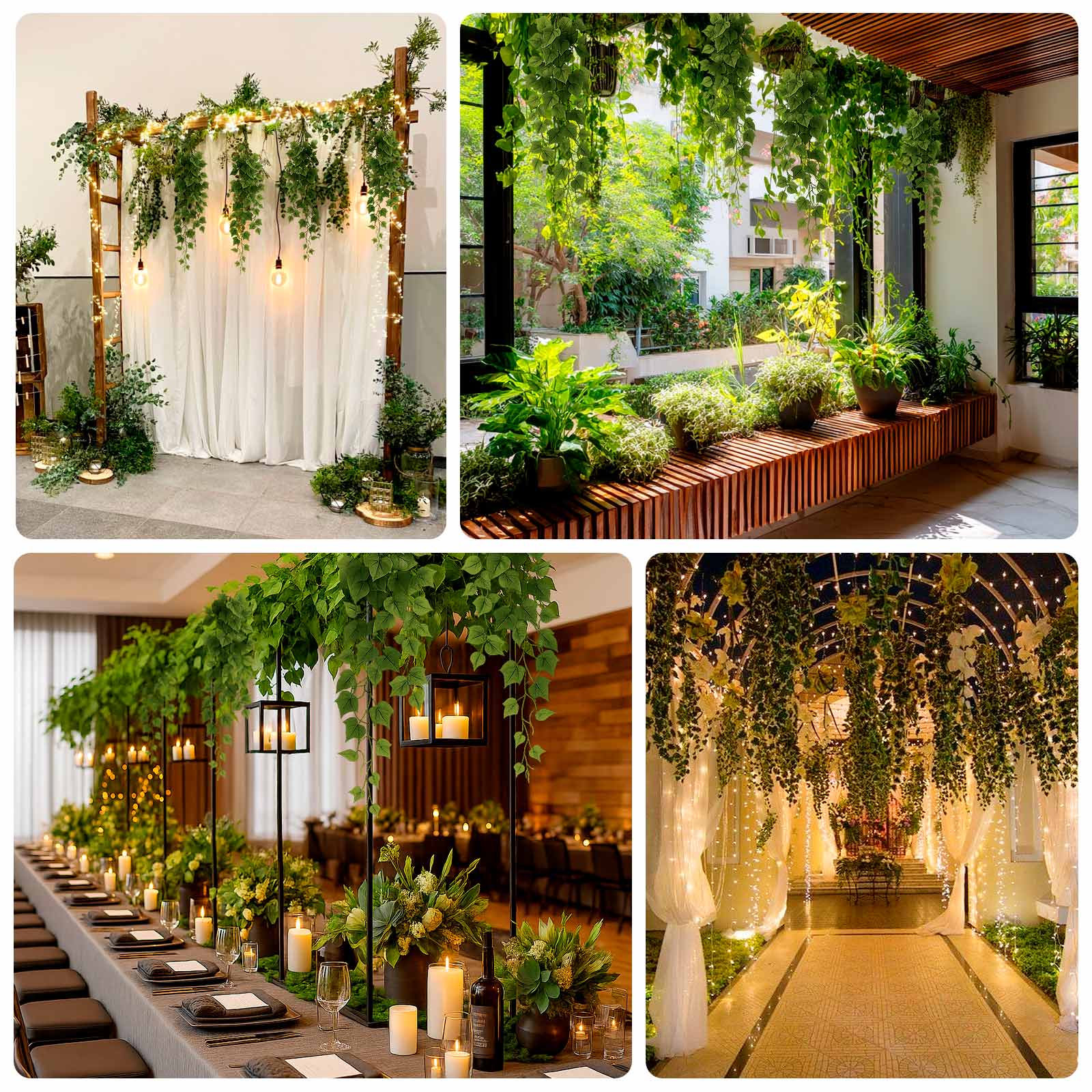 3 - Pack Hanging Bush Vines - 3ft Artificial Greenery, Cottonwood Leaves for Walls, Arches & Event Backdrops - Bell Racket Store