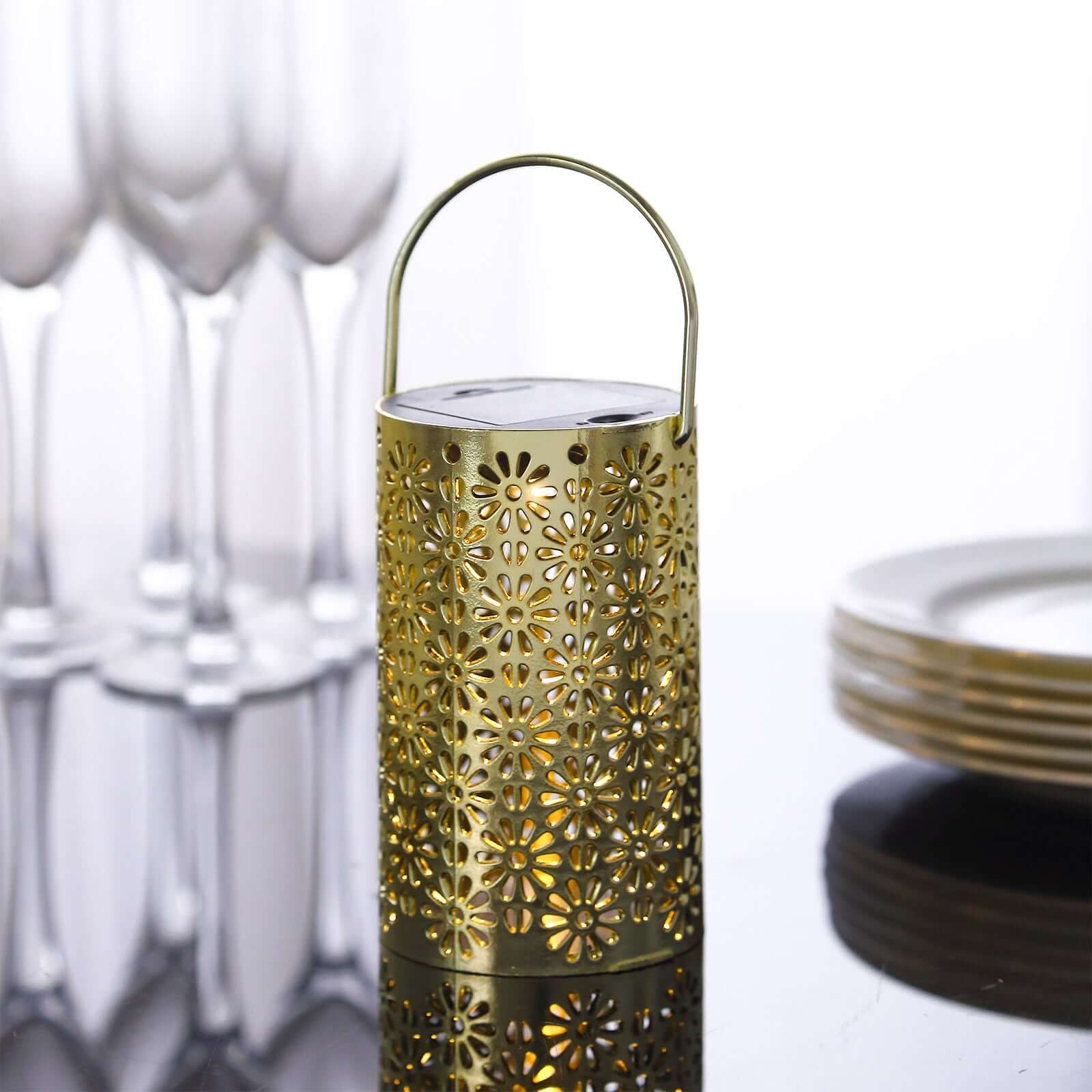 3 - Pack LED Decorative Hanging Lanterns Flower Design Gold - Battery Operated Lights 3"x5" - Bell Racket Store