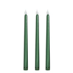 3 - Pack LED Decorative Lighting Warm Flickering Hunter Emerald Green - Flameless Taper Candles 11" - Bell Racket Store