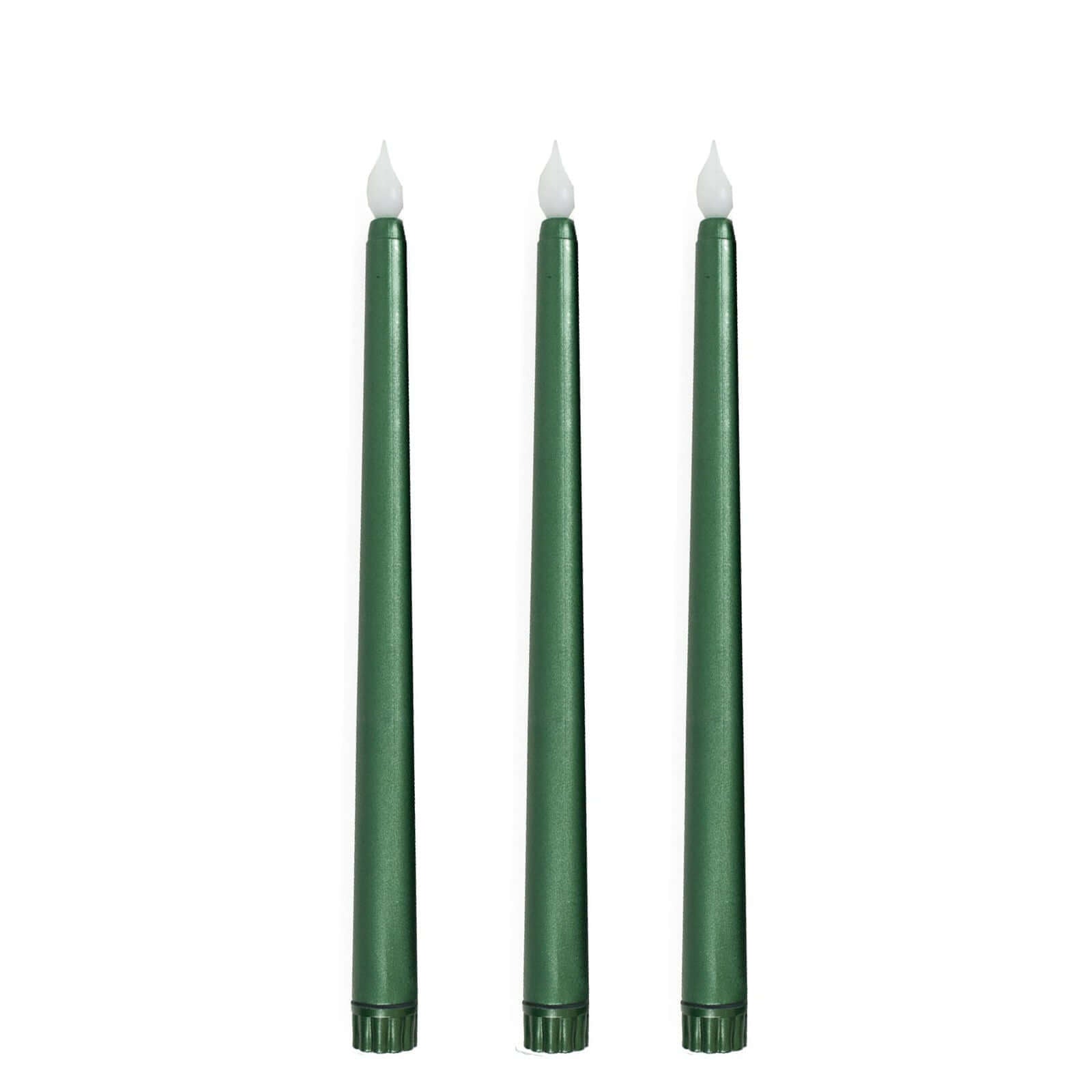 3 - Pack LED Decorative Lighting Warm Flickering Hunter Emerald Green - Flameless Taper Candles 11" - Bell Racket Store