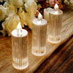 3 - Pack LED Flameless Candle Lamps Diamond Acrylic Design Clear Warm White - Battery Operated Pillars 6" - Bell Racket Store