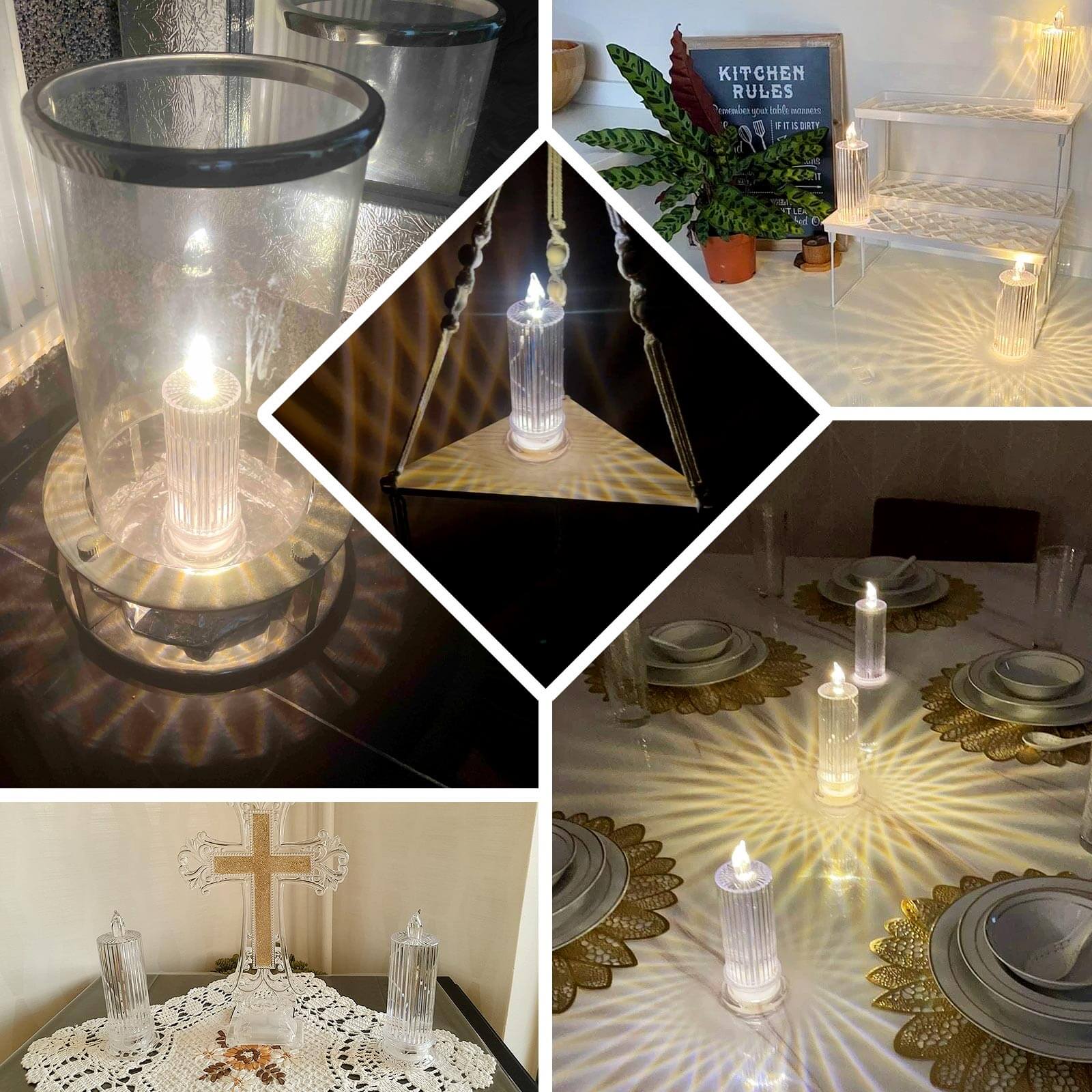 3 - Pack LED Flameless Candle Lamps Diamond Acrylic Design Clear Warm White - Battery Operated Pillars 6" - Bell Racket Store