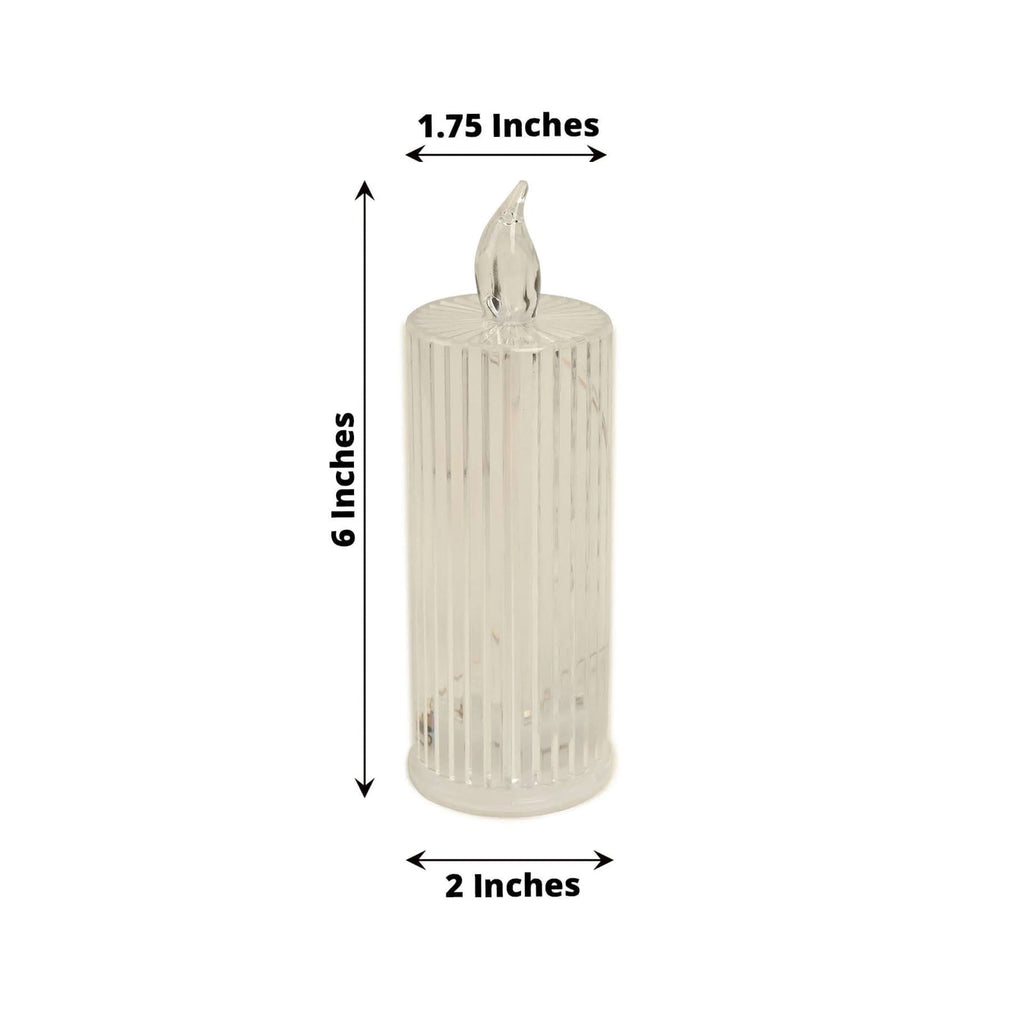 3 - Pack LED Flameless Candle Lamps Diamond Acrylic Design Clear Warm White - Battery Operated Pillars 6" - Bell Racket Store