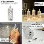 3 - Pack LED Flameless Candle Lights Rose Halo Acrylic Diamond Pattern Warm White - Pillar Lamps 6" - Bell Racket Store