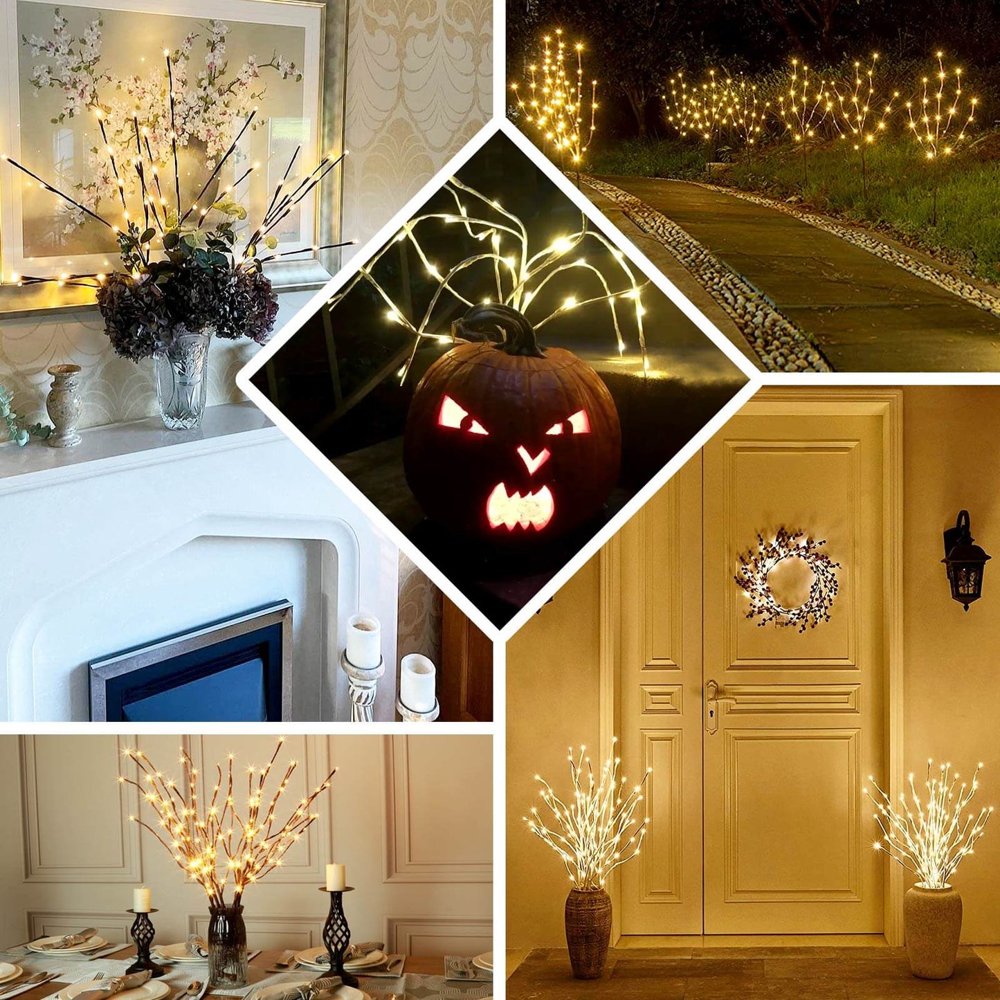 3 - Pack LED Lighted Branches Artificial White - Warm White Tree Twig Lights with 60 Bright LED Bulbs 28.5" - NestOCart