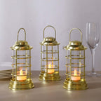 3 - Pack LED Tealight Candles Decorative Gold - Battery Operated Mini Lantern Lamps 7" - Bell Racket Store
