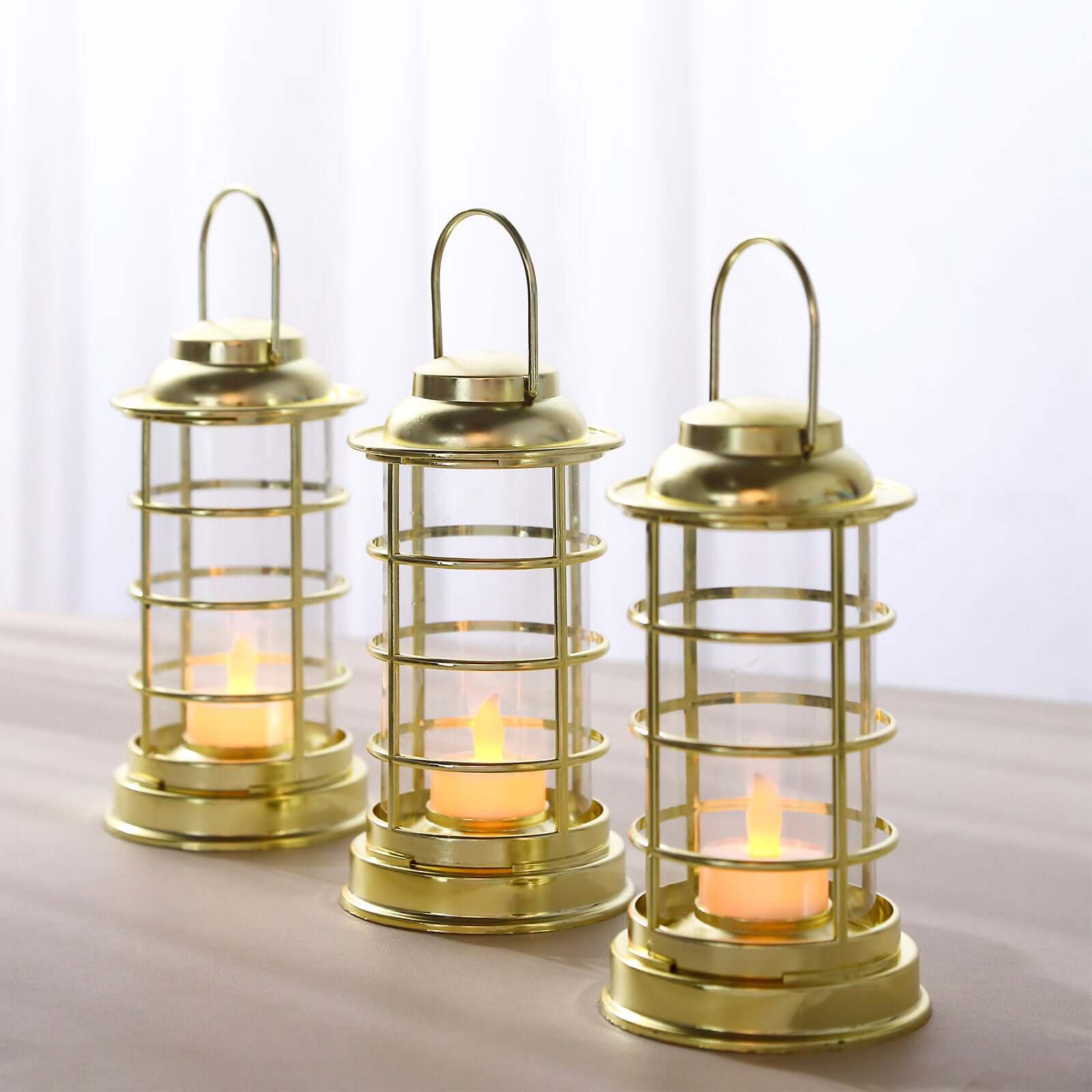 3 - Pack LED Tealight Candles Decorative Gold - Battery Operated Mini Lantern Lamps 7" - Bell Racket Store
