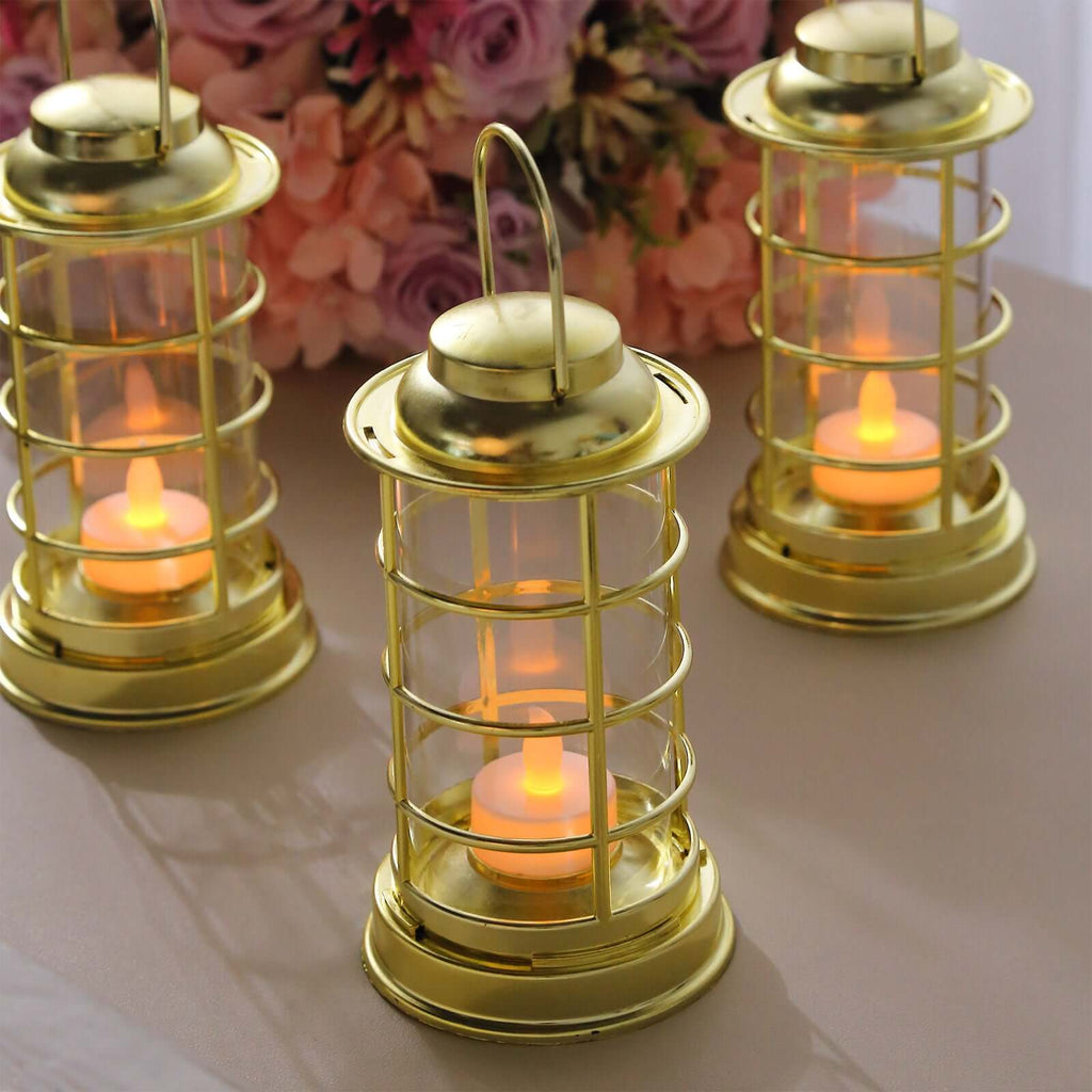 3 - Pack LED Tealight Candles Decorative Gold - Battery Operated Mini Lantern Lamps 7" - Bell Racket Store
