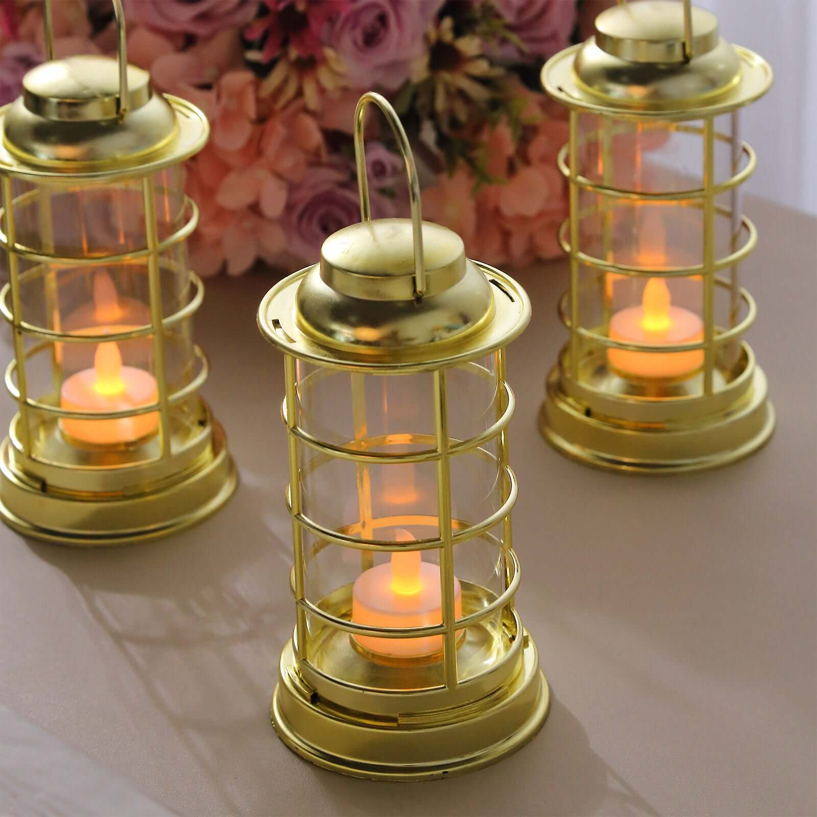 3 - Pack LED Tealight Candles Decorative Gold - Battery Operated Mini Lantern Lamps 7" - Bell Racket Store