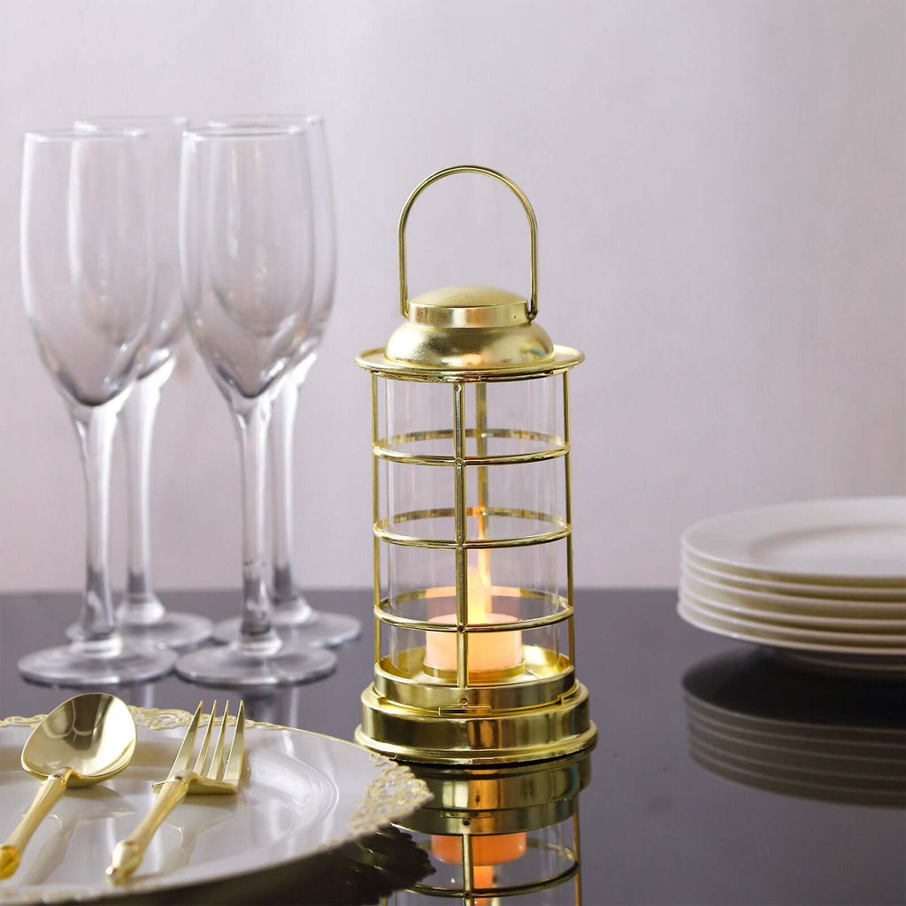 3 - Pack LED Tealight Candles Decorative Gold - Battery Operated Mini Lantern Lamps 7" - Bell Racket Store