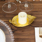 3 - Pack Metal Votive Candle Holders Maple Leaf Design Shiny Gold - Vintage Mini Tea Cup Saucers 5" - Bell Racket Store