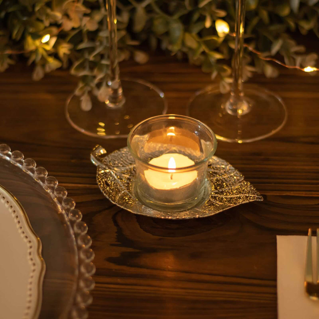 3 - Pack Metal Votive Candle Holders Maple Leaf Design Shiny Gold - Vintage Mini Tea Cup Saucers 5" - Bell Racket Store