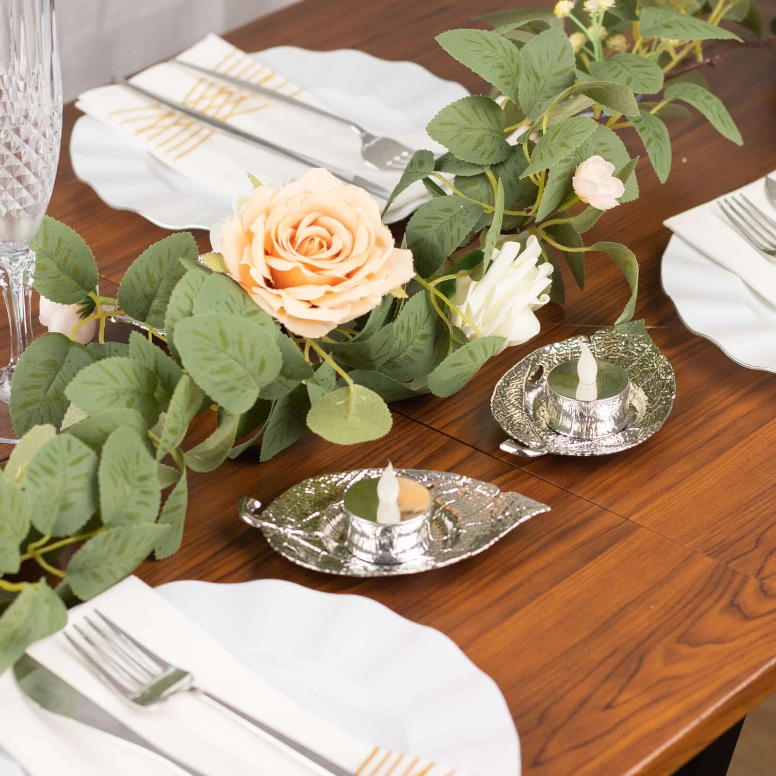 3 - Pack Metal Votive Candle Holders Maple Leaf Design Shiny Silver - Vintage Mini Tea Cup Saucers 5" - Bell Racket Store