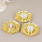 3 - Pack Metal Votive Candle Holders Plum Blossom Design Shiny Gold - Vintage Mini Tea Cup Saucers 4" - Bell Racket Store