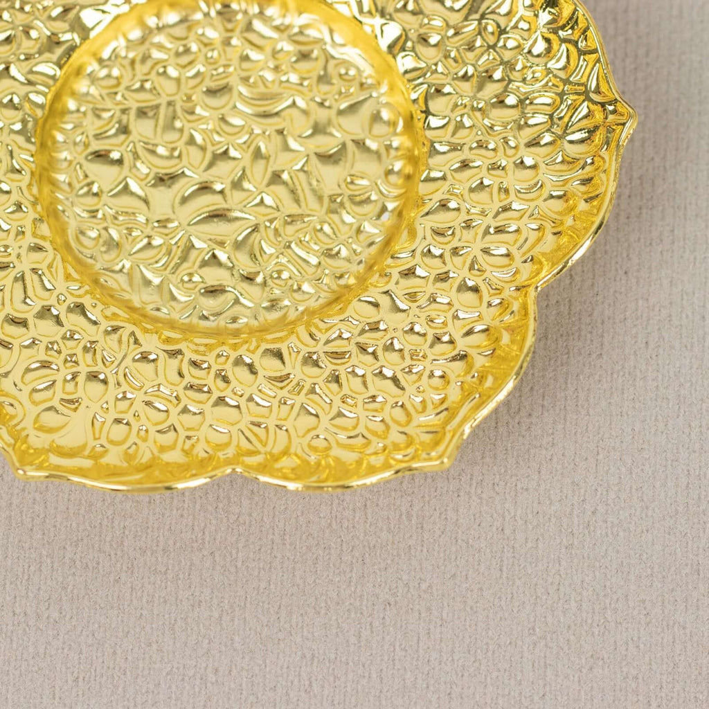 3 - Pack Metal Votive Candle Holders Plum Blossom Design Shiny Gold - Vintage Mini Tea Cup Saucers 4" - Bell Racket Store