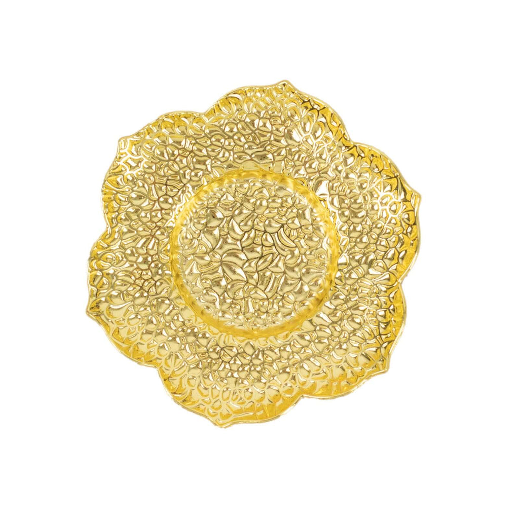 3 - Pack Metal Votive Candle Holders Plum Blossom Design Shiny Gold - Vintage Mini Tea Cup Saucers 4" - Bell Racket Store