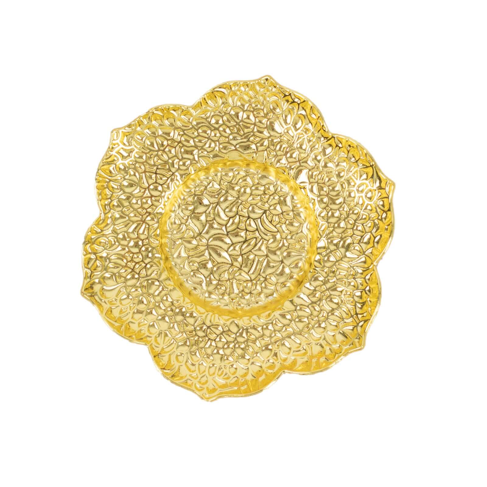 3 - Pack Metal Votive Candle Holders Plum Blossom Design Shiny Gold - Vintage Mini Tea Cup Saucers 4" - Bell Racket Store