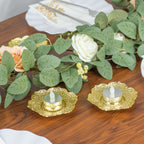 3 - Pack Metal Votive Candle Holders Plum Blossom Design Shiny Gold - Vintage Mini Tea Cup Saucers 4" - Bell Racket Store