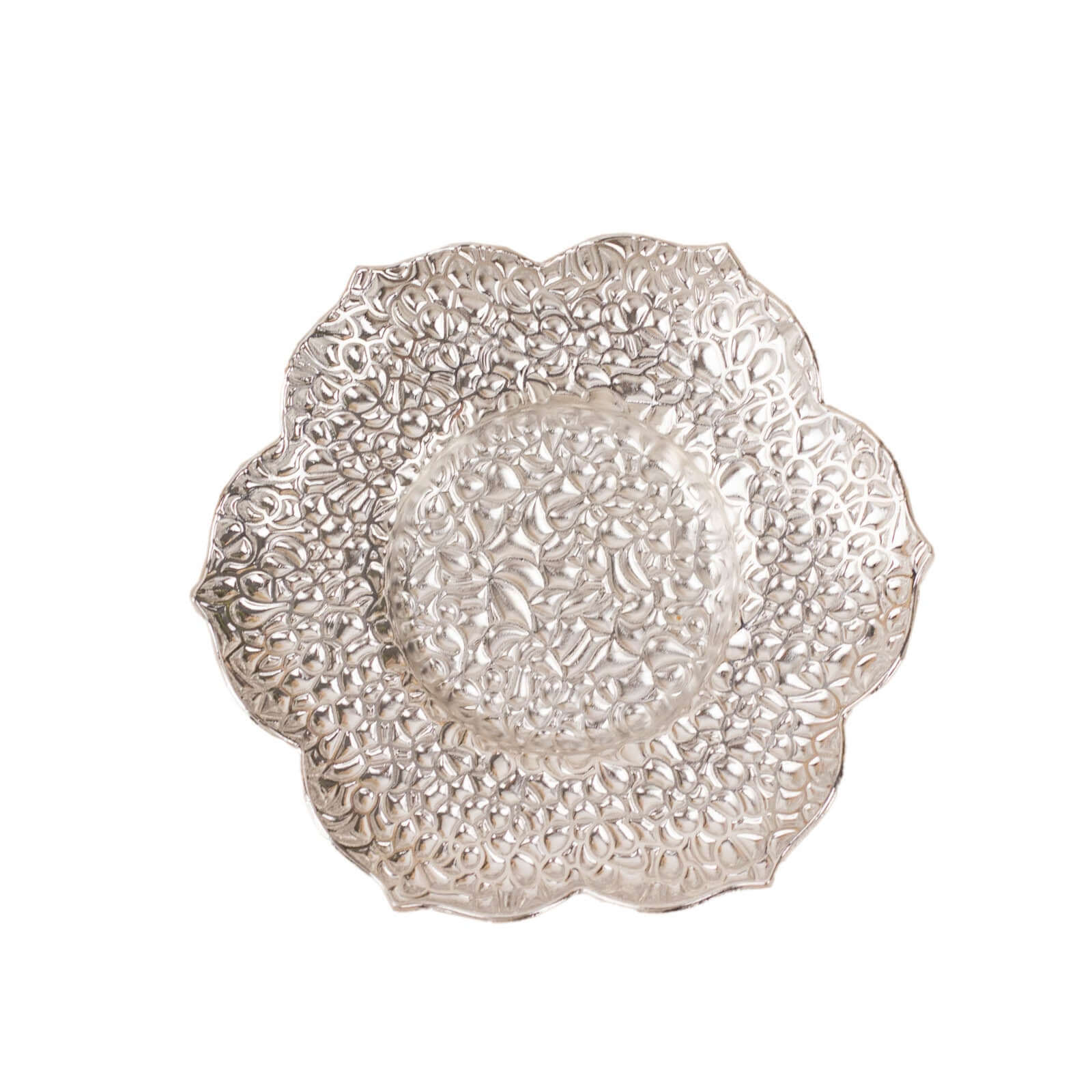 3 - Pack Metal Votive Candle Holders Plum Blossom Design Shiny Silver - Vintage Mini Tea Cup Saucers 4" - Bell Racket Store