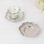 3 - Pack Metal Votive Candle Holders Plum Blossom Design Shiny Silver - Vintage Mini Tea Cup Saucers 4" - Bell Racket Store