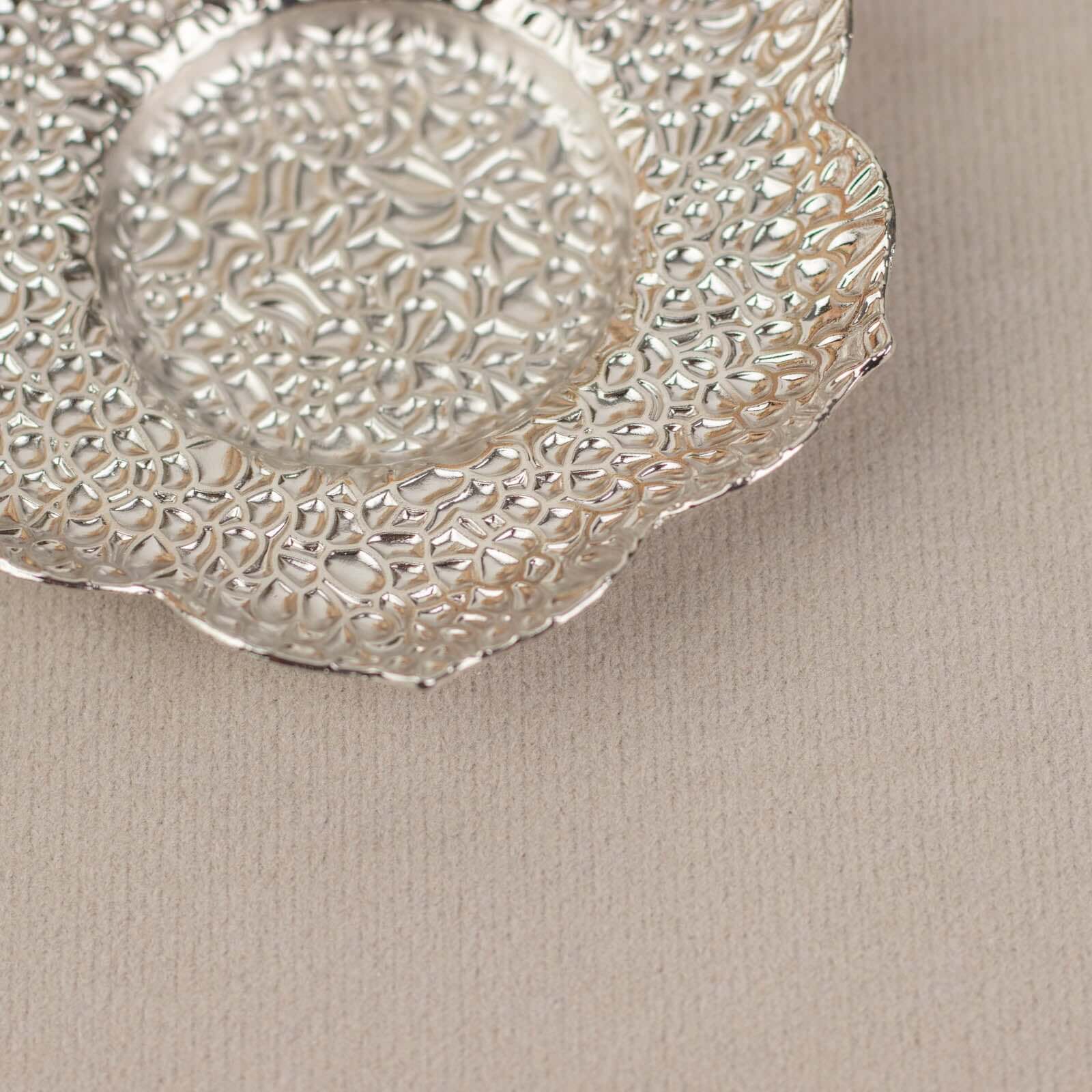 3 - Pack Metal Votive Candle Holders Plum Blossom Design Shiny Silver - Vintage Mini Tea Cup Saucers 4" - Bell Racket Store