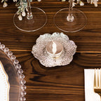 3 - Pack Metal Votive Candle Holders Plum Blossom Design Shiny Silver - Vintage Mini Tea Cup Saucers 4" - Bell Racket Store