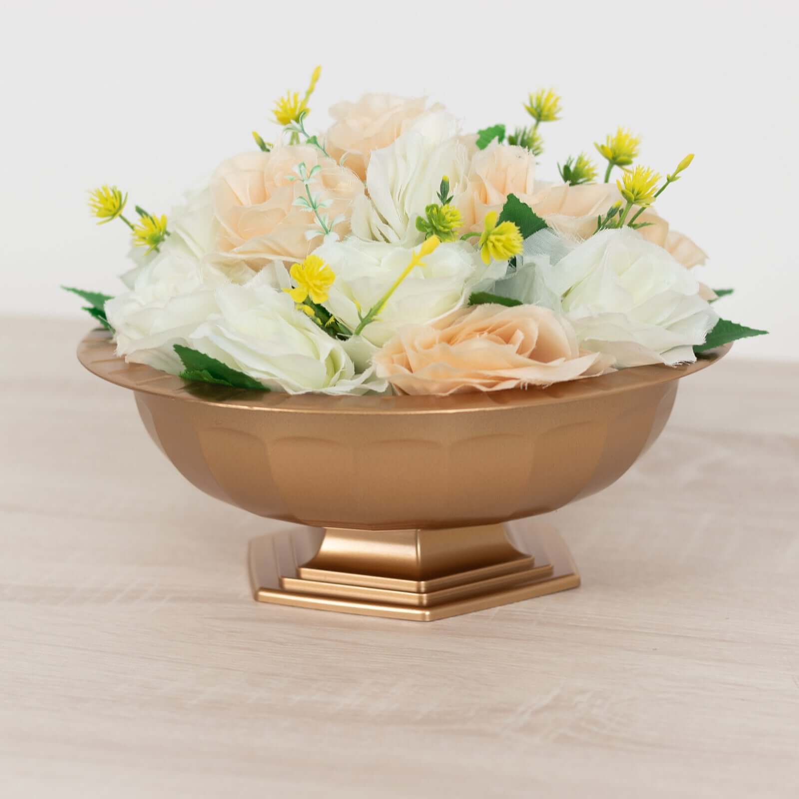 3 - Pack Plastic Footed Compote Bowl Flower Vases Roman Style Gold - Round Decorative Pedestal Table Centerpieces 10" - Bell Racket Store