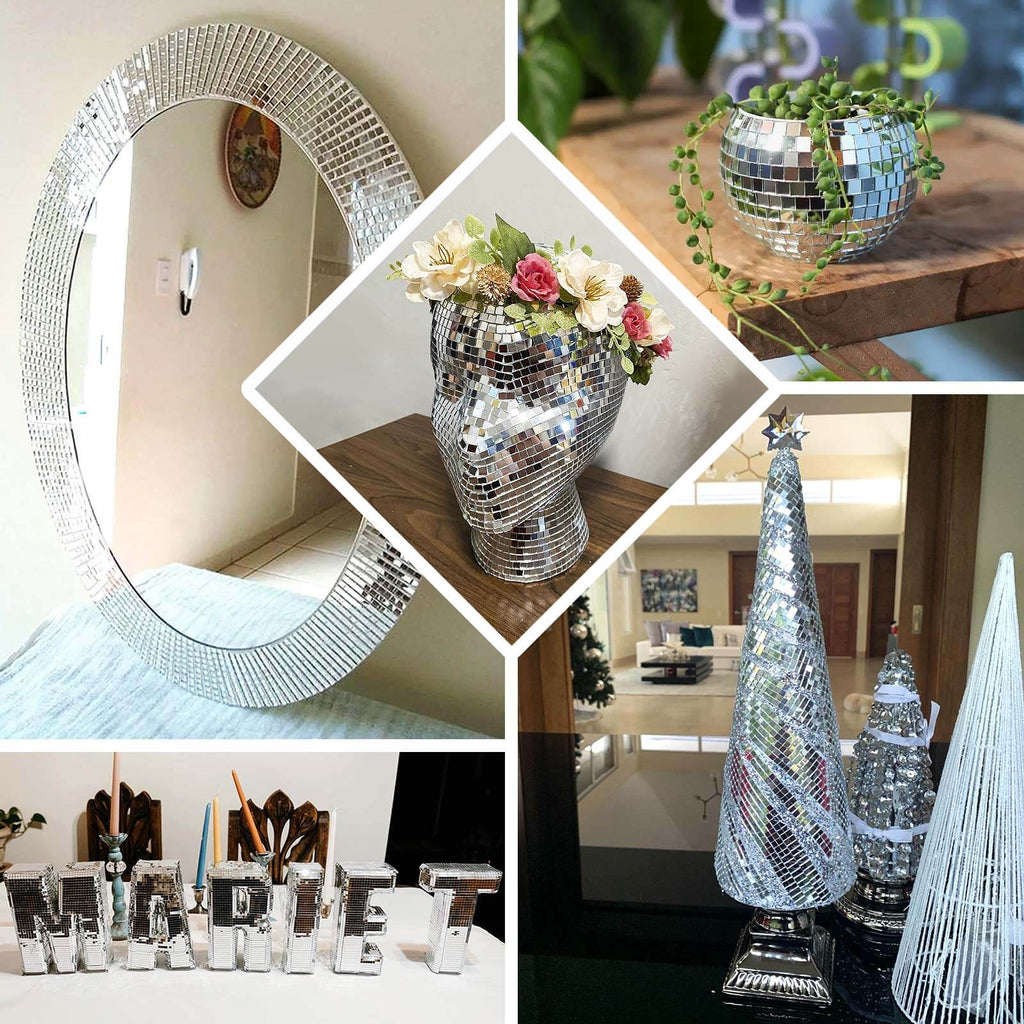 3 Pack Silver Self - Adhesive Glass Mirrors Mosaic Rolls, 9ft Mini Square Real Glass Mirror Tiles Stickers - Bell Racket Store