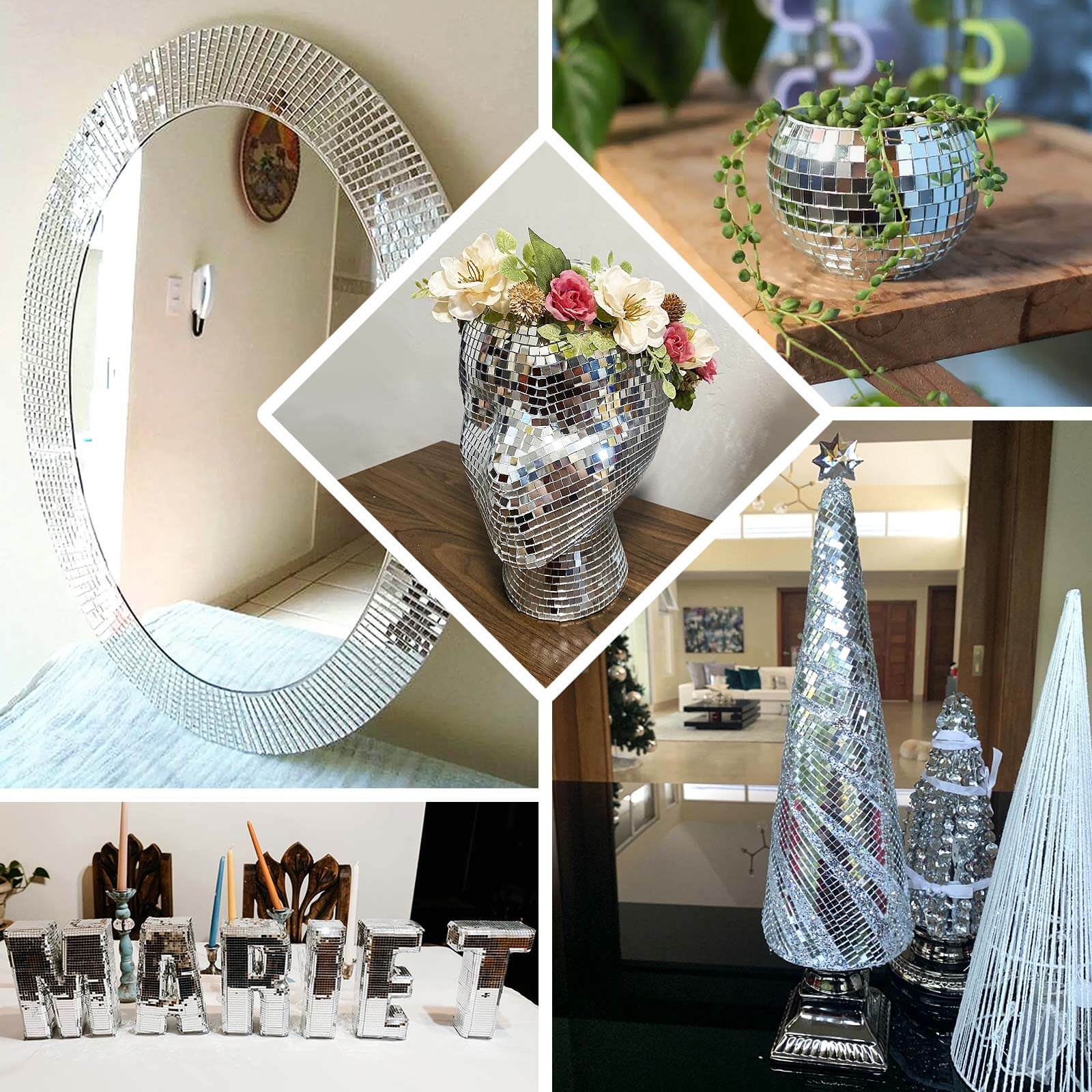 3 Pack Silver Self - Adhesive Glass Mirrors Mosaic Rolls, 9ft Mini Square Real Glass Mirror Tiles Stickers - Bell Racket Store