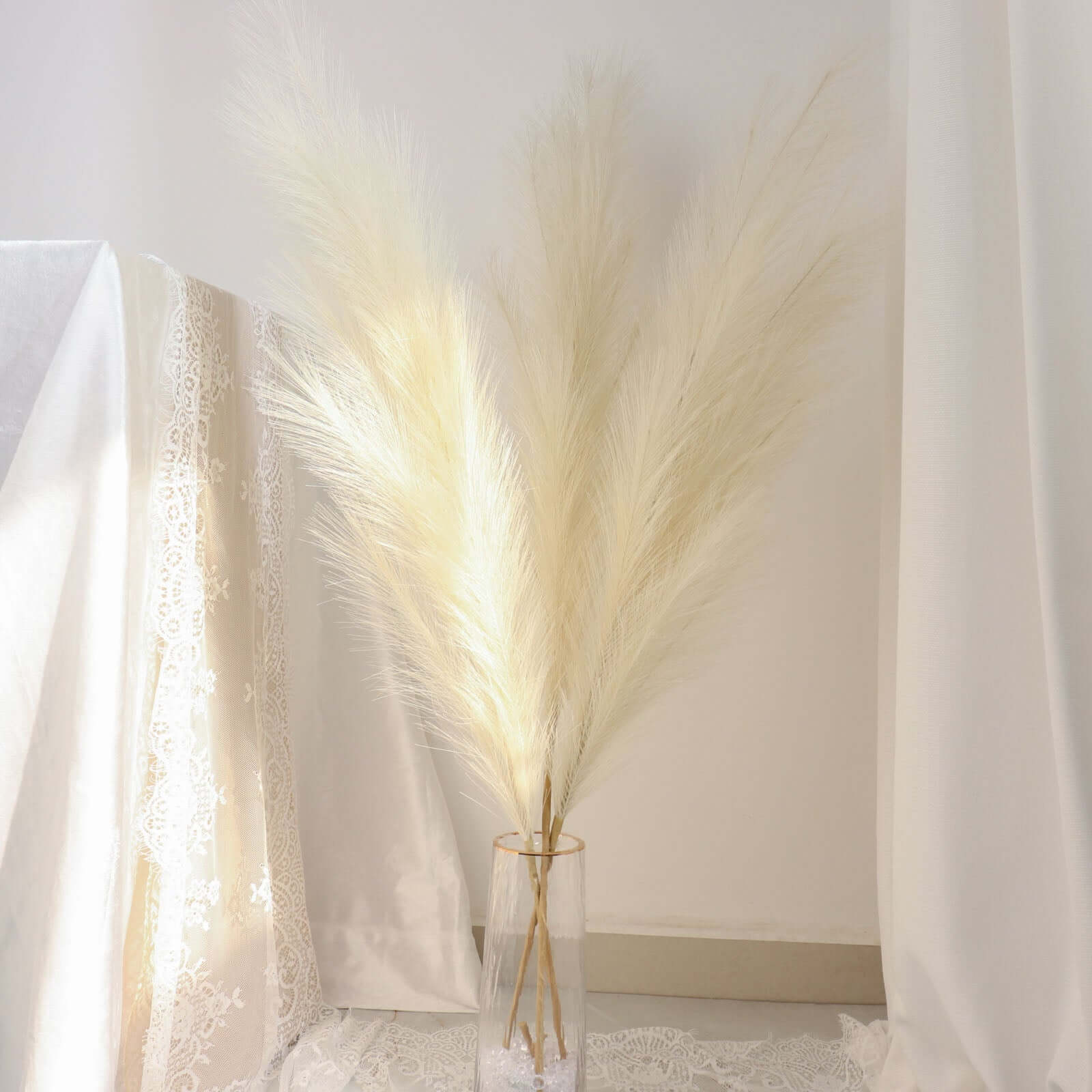 3 Stems Artificial Pampas Grass Decor Cream for Rustic Boho Chic Backdrops Floral Styling & Vase Displays 44" - Bell Racket Store