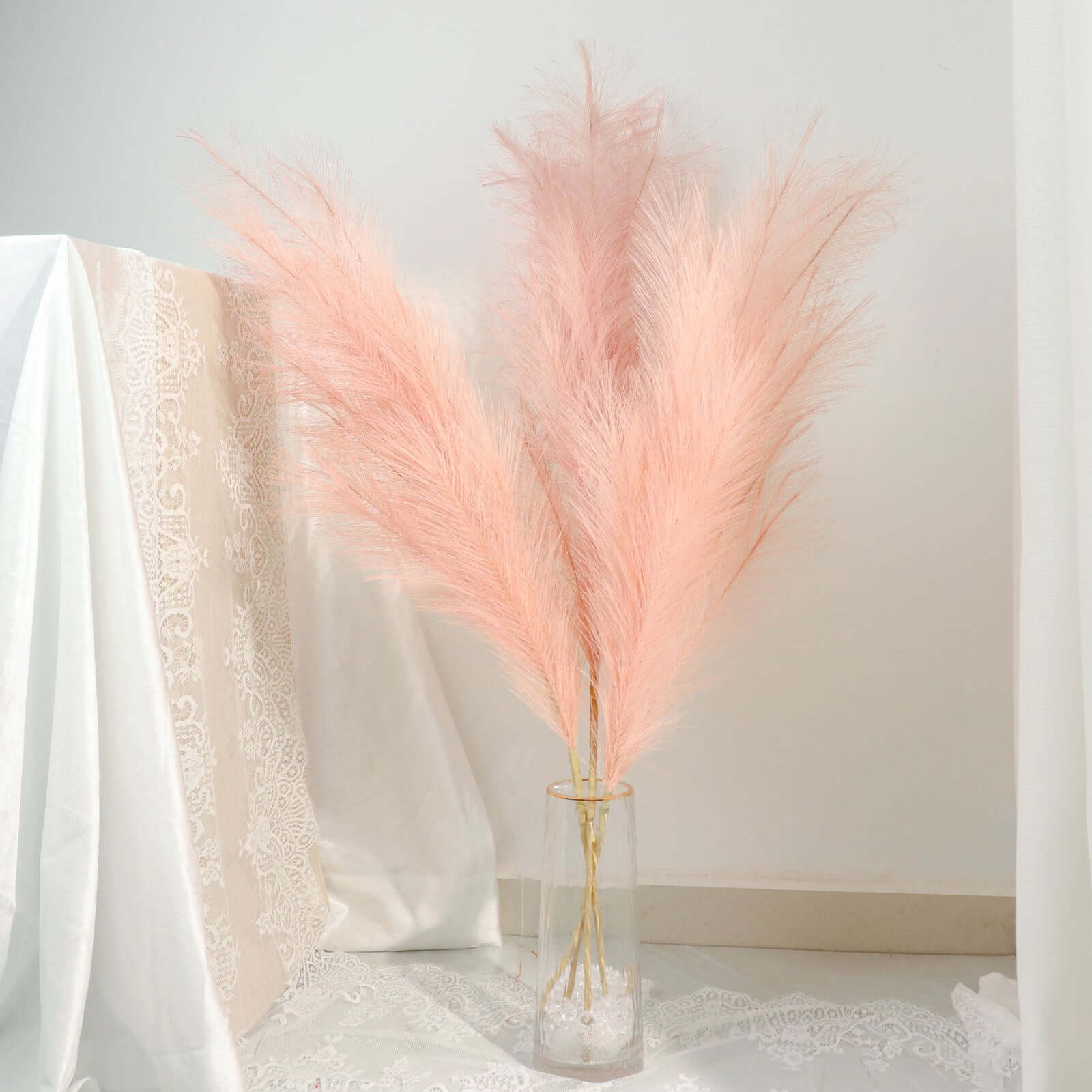 3 Stems Artificial Pampas Grass Decor Dusty Rose for Rustic Boho Chic Backdrops Floral Styling & Vase Displays 44" - Bell Racket Store