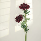 3 Stems Burgundy 27" Artificial Silk Chrysanthemum Bouquet Flowers, Large Faux Mum Branches - Bell Racket Store