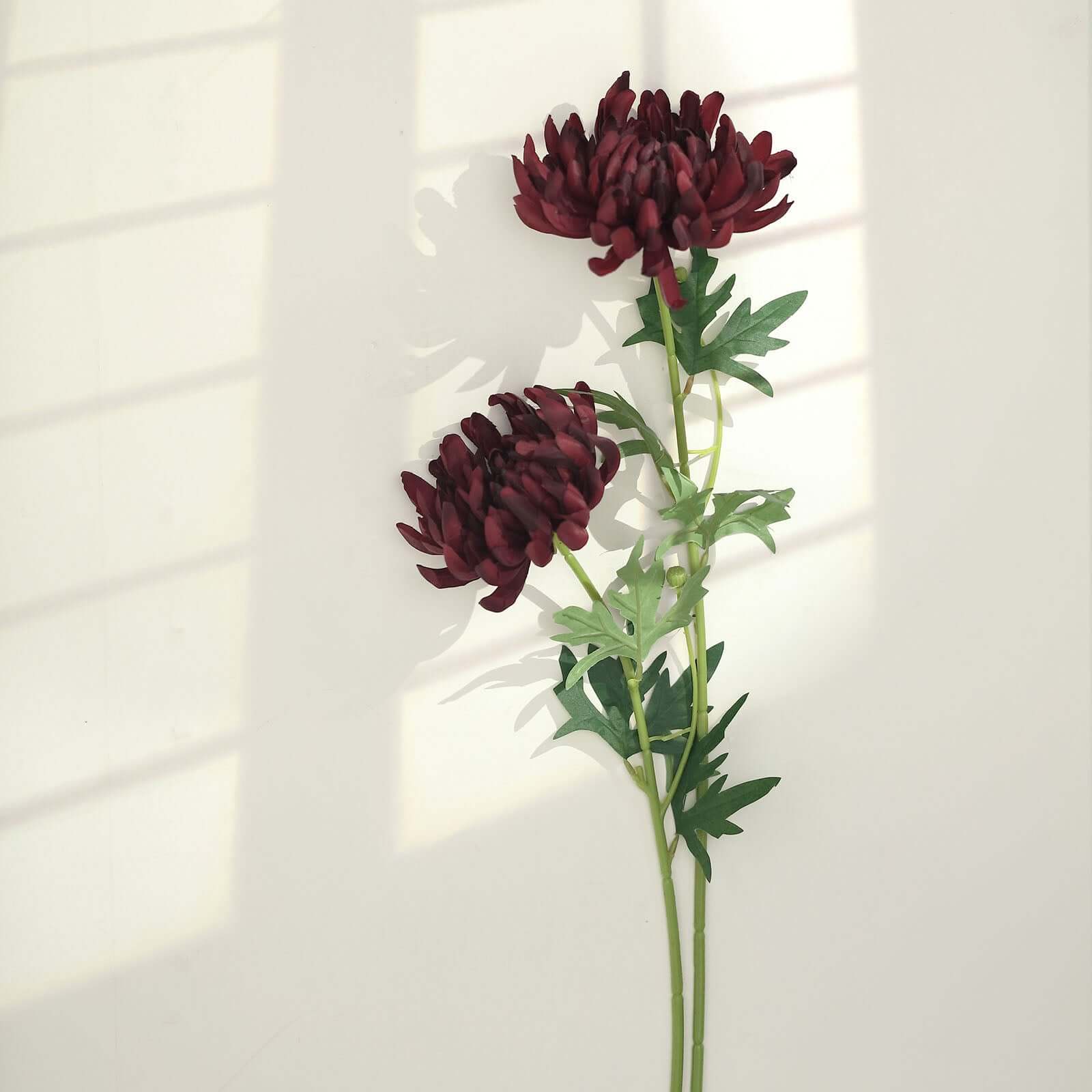 3 Stems Burgundy 27" Artificial Silk Chrysanthemum Bouquet Flowers, Large Faux Mum Branches - Bell Racket Store