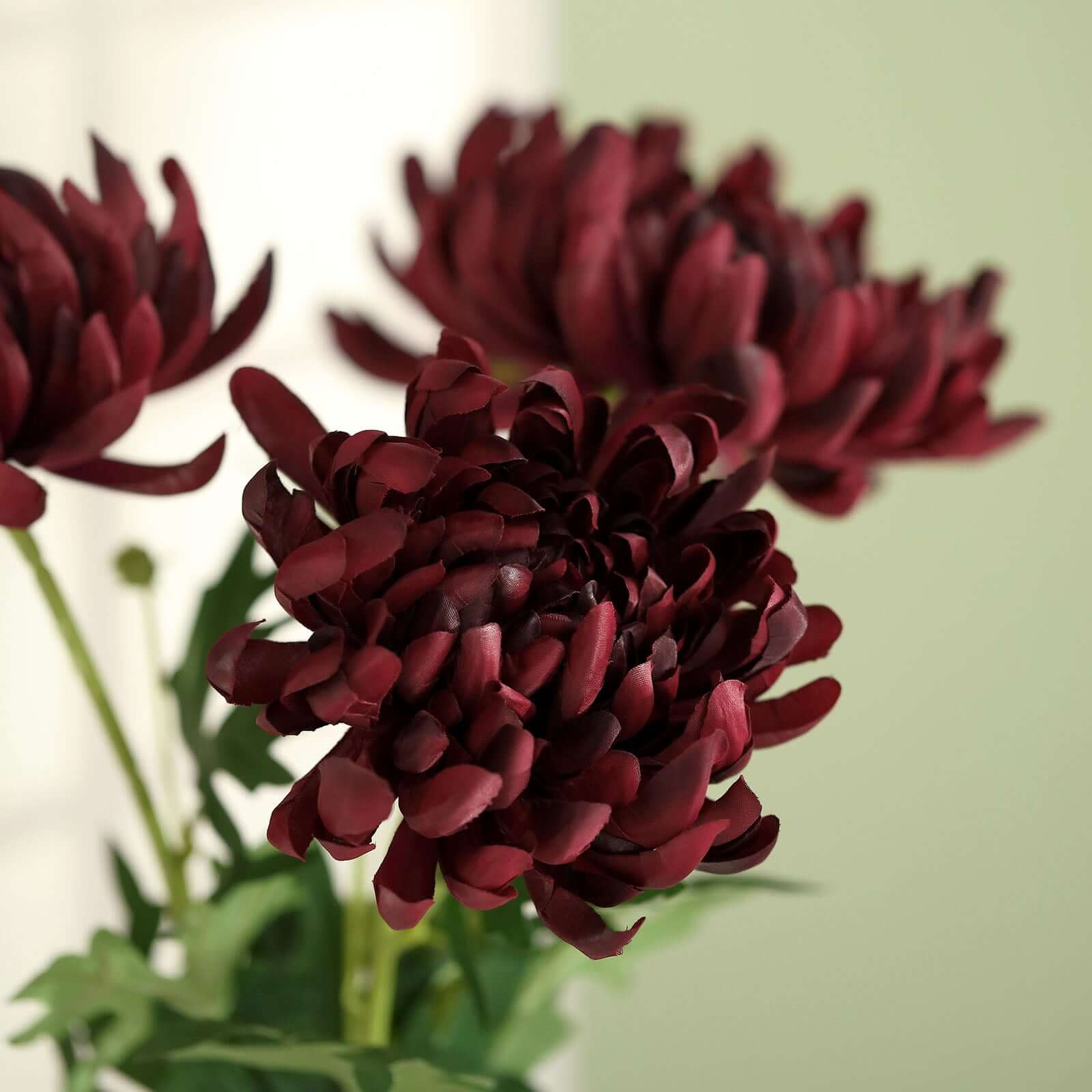 3 Stems Burgundy 27" Artificial Silk Chrysanthemum Bouquet Flowers, Large Faux Mum Branches - Bell Racket Store