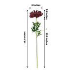 3 Stems Burgundy 27" Artificial Silk Chrysanthemum Bouquet Flowers, Large Faux Mum Branches - Bell Racket Store