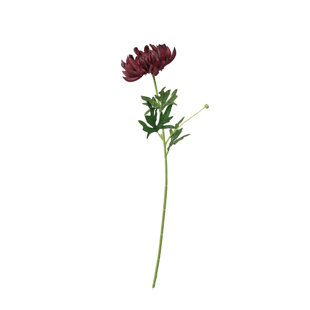 3 Stems Burgundy 27" Artificial Silk Chrysanthemum Bouquet Flowers, Large Faux Mum Branches - Bell Racket Store